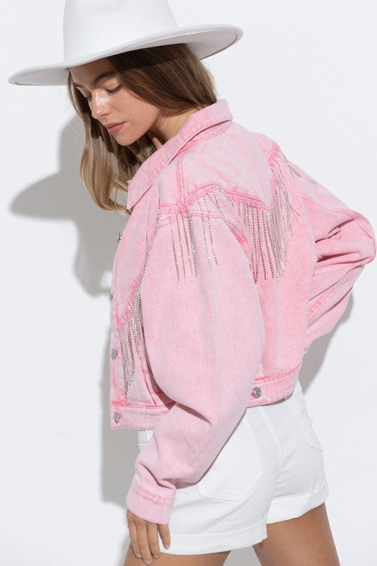 Denim Chevron Fringe Jacket