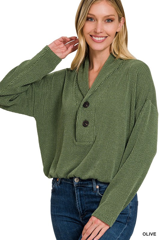 Button Accent Ribbed Top