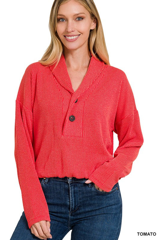 Button Accent Ribbed Top