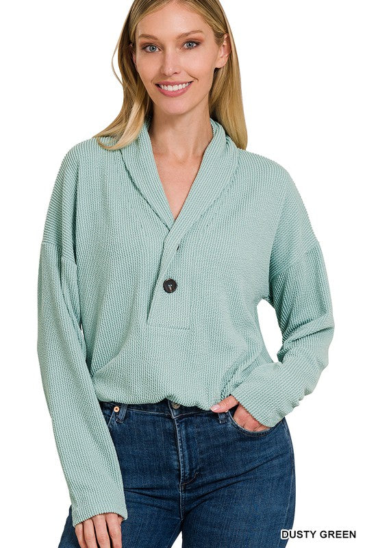 Button Accent Ribbed Top