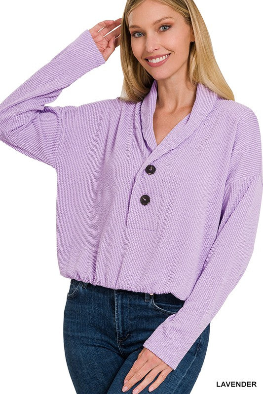 Button Accent Ribbed Top