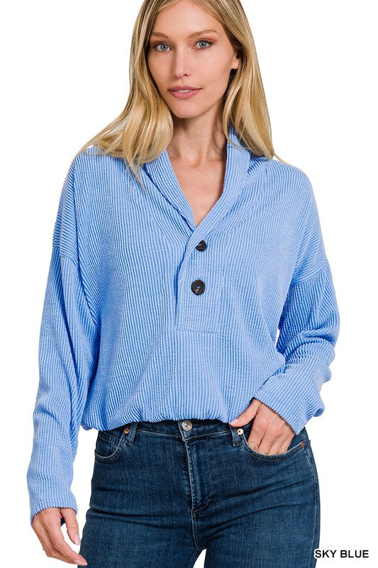 Button Accent Ribbed Top